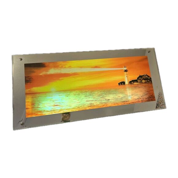 Vintage Motion Light Up Mirror Lighthouse Picture Art Ocean Sunset 39”x18”x 3"